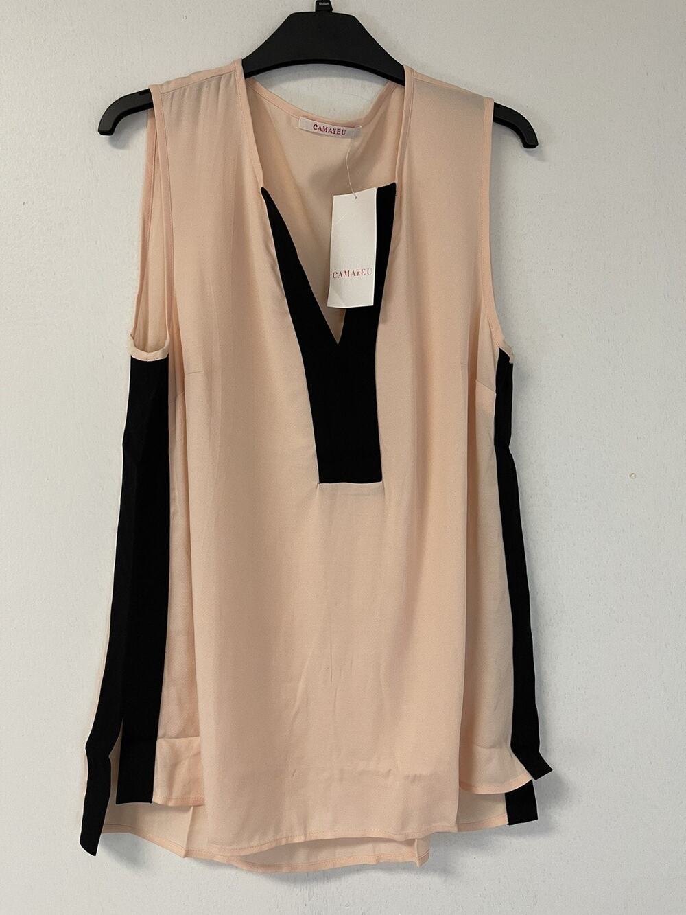 Camaieu Blouse Womens 10 Viscose Sleeveless V-Neck Top Shirt Pink EU:10 N190
